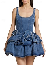cheap Plain Dress-Women's Mini Dress Denim Dress Party Dress Cocktail Dress Sundress Fashion Modern Evening Party Party Cocktail Party Regular Fit Plain Sleeveless Crew Neck Blue Spring Fall
