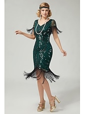 economico Abiti degli anni '20-Anni Ruggenti Anni 1920 Lunghezza al ginocchio Abito Flapper Maniche corte Il grande Gatsby Paillettes Frange Scollo a V Costume Per donna Natale Carnevale speakeasy Mascherata Festa a tema retrò