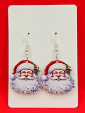 ieftine Accesorii de Crăciun-Cercei acrilici pentru femei cu model om de zăpadă de Crăciun – design festiv cu eșarfă și căciulă, perfecți pentru petreceri și ținute de iarnă