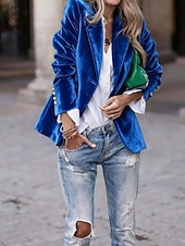 نسائي سترة بليزرات مخملية مريح Buttons موضة سهل رسمي الأماكن المفتوحة عادية طوي عادي كم طويل ملابس خارجية أسود أحمر أزرق الخريف الشتاء رخيصةأون بليزر وبدلات-نسائي سترة بليزرات مخملية مريح Buttons موضة سهل رسمي الأماكن المفتوحة عادية طوي عادي كم طويل ملابس خارجية أسود أحمر أزرق الخريف الشتاء