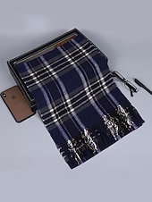 levne Pánské kravaty a motýlky-Pánská vánoční kostkovaná šála – stylová polyesterová šála s třásněmi – dostupná v několika barvách – teplý sváteční doplněk pro muže