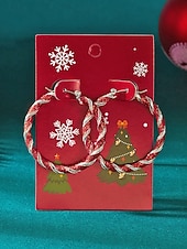 お買い得  レディースイヤリング-レディースクリスマスフープイヤリング、赤と緑のツイストデザイン、合金素材、ホリデーパーティーやギフトに最適