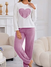 billige Valentinsdagen Søvn &amp; Lounge-Damepyjamas Loungewear Pyjamasett Varm Aktiv Motetrend Bukse Hjemmefest Langermet Crew Neck Rosa Rød Lilla Grå Vår Høst Vinter