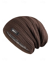 お買い得  クリスマスアクセサリー-クリスマス用のメンズニットビーニーハット、柔らかいアクリルとフェイクファー、冬のファッションに最適な複数の色