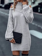 ieftine Rochii pulover-Pentru femei Pulover Rochie pulover Casual Moale Culoare pură Striat Guler Pe Gât Tricotat Manșon Lung Topuri lungi Tricotat În aer liber Zilnic Sfârșit de săptămână Negru Trifoi Toamnă Iarnă