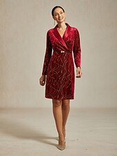cheap Cocktail Dress-Christmas Women's Midi Dress Blazer Dress Shift Dress Velvet Dress Glitter Elegant Birthday Party Cocktail Party Regular Fit Polka Dot Long Sleeve V Neck Wine Spring Winter