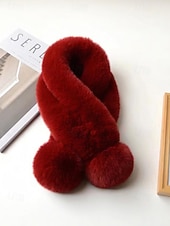 preiswerte Schals für Damen-Weihnachtsschal aus Kaninchenfellimitat für Damen mit Bommeln, weiches und kuscheliges Winteraccessoire für Feiertagspartys und als Geschenk