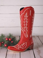 billige Mote støvler-Røde cowboystøvler med broderi til dame – stilige westernstøvler til jul, høytidsfester og vinterutflukter