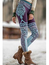 economico stampa vichinga-Leggings Boho Viking da donna Foderati in fleece Vacanza Stile Etnico Vintage Full Length Alta Vita Motivo Geometrico Stampa 3D Termici Caldi Resistente al Vento Confortevoli Elasticizzati Quotidiani