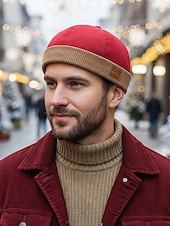 billige Damehatter-Julegavelue til menn, flerfarget polyestermateriale med ribbestrikkdetaljer, stilig vintertilbehør for fritidsklær og høytidssamlinger