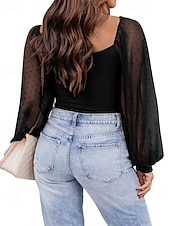 abordables Blusas Sencillas-Mujer Blusa Tops elegantes Tops de gasa Tops ajustados Frunce Retazos Sayo A Lunares Plano Elegante Vintage Fiesta Manga Larga Manga de la linterna Escote Cuadrado Tops cortos Diario Trabajo Festivos