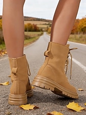 cheap Combat Boots-Women's Light Brown Lace-Up Combat Boots – Classic Vintage Style, Durable Outdoor Footwear for Hiking, Work and Everyday Wear