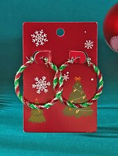 お買い得  レディースイヤリング-レディースクリスマスフープイヤリング、赤と緑のツイストデザイン、合金素材、ホリデーパーティーやギフトに最適