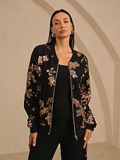 olcso Designer dzsekik és kabátok-női bomberdzseki flitteres, kerek nyakú, hétköznapi, party, vakáció, este, ősz, tél