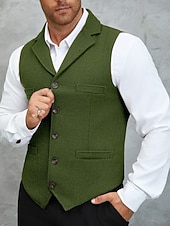preiswerte Herrenweste-Herren Tweedweste Weste Formell Hochzeit Urlaub Täglich Mode Klassisch Frühling Herbst Tasche Knöpfe Tweed Polyester Bequem Einfach Fischgrätenmuster Einreihig Reverskragen mit Schlitz Normale