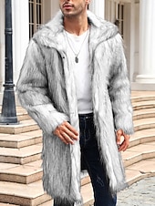 preiswerte Herrenjacken &amp; Herrenmäntel-Herren Winterjacke Kunstpelzmantel Urlaub Täglich Thermowarm Fleece Herbst Winter Einfach Mode Streetwear Revers Lang Kamel Dunkelgrau Schwarz Weiß Gelb Jacken