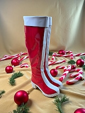 economico Stivali alla moda-stivali natalizi rossi da donna con rifiniture bianche - stile festivo, perfetti per le feste di Natale e le celebrazioni invernali