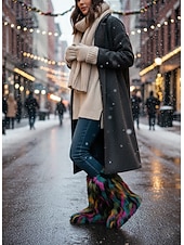 cheap Snow &amp; Winter Boots-Women&#039;s Multicolor Faux Fur Festival Boots, Fluffy Rainbow Knee-High Snow Boots for Rave, Party &amp; Winter Music Festivals