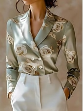 economico Top eleganti-Per donna Blusa Fiore Vintage Quotidiano Manica Lunga Colletto a Camicia Top Regolari Vino Verde Albicocca Primavera, Autunno, Inverno, Estate