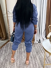 Χαμηλού Κόστους ολόσωμη φόρμα διακοπών-Γυναικεία Φόρμες Ενεργό Συμπαγές Χρώμα Μακρυμάνικο Παντελόνια με τσέπες Κολάρο Πουκαμίσου Φερμουάρ Τσέπη Διακοπές Καθημερινά Κανονικό Μαύρο Πράσινο Χακί Θαλασσί Φθινόπωρο