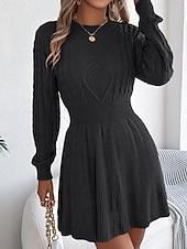 economico Abiti in maglia-Per donna Mini Abito Abiti in tessuto di lino e policotone Abito in maglia Moderno Quotidiano Natale Uscire Vestibilità regolare Semplice Manica Lunga Girocollo Nero Vino Grigio Autunno Inverno