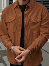 preiswerte Lässige Jacken-Herren Hemdjacke Cordjacke Freizeitjacke Urlaub Täglich Atmungsaktiv Tasche Frühling Herbst Einfach Mode Klassisch Revers Regulär Schwarz Braun Beige Jacken
