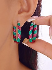 お買い得  レディースイヤリング-レディースクリスマスフープイヤリング、赤と緑のツイストデザイン、合金素材、ホリデーパーティーやギフトに最適