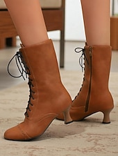 Недорогие Викторианский и Эдвардианский-Женские коричневые ботильоны из искусственной кожи в эдвардианском стиле со шнуровкой, винтажные полусапожки на среднем каблуке 1950-х годов для костюмированных выступлений, театра и повседневной носки в стиле ретро
