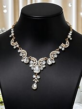 abordables Collar de mujer-Collar llamativo de lágrima de cristal para mujer, elegante joya vintage con diamantes de imitación para bailes Gatsby y bodas. &amp;fiestas nocturnas
