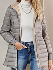 tanie Kurtki z podszewką z polaru-Damskie Płaszcz zimowy Dół Kurtka z kapturem Zatrzymujący ciepło Wygodny Zamek Kieszeń Codzienny Równina Na zewnątrz Urlop Święto Wyjściowe Długie Kaptur Luźna Długi rękaw Odzież wierzchnia Granatowy