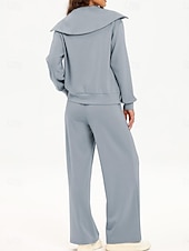 Dames Modieus Streetwear Broeken Sets Bolero Top Lange mouw Overhemdkraag Effen Kleur Vetoketju Buiten Werk Casual Blozend Roze Marineblauw Grijs Lente Normale pasvorm voordelige Blousepakken voor dames-Dames Modieus Streetwear Broeken Sets Bolero Top Lange mouw Overhemdkraag Effen Kleur Vetoketju Buiten Werk Casual Blozend Roze Marineblauw Grijs Lente Normale pasvorm