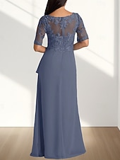 Недорогие Длина пола-А-силуэт В пол Свадебное платье для гостей Вечернее платье Платье для матери невесты Рукав до локтя V-образный вырез Элегантный стиль Свадебный гость Помолвка Шифон с Плиссировка Аппликации