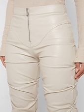 economico Pantaloni skinny da donna-Per donna Pantaloni di pelle Moda Streetwear Casual Lunghezza intera Vita media Semplice Cerniera Tasca Confortevole Micro-elastico Quotidiano All'aperto Vacanza Bianco latte Verde translucido Nero