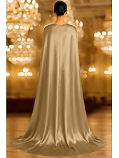 preiswerte Ballkleider-Schlauchkleid Bodenlang Ballkleid mit Cape Abendkleid Festliche Kleidung Elegant Vintage Glitzernd Ärmellos Rundhalsausschnitt Formell Hochzeit Champagnerfarbenes Brautmutterkleid Satin