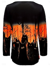 cheap Skull &amp; Bone Tee-Women&#039;s T shirt Pumpkin Graphic Cat Vintage Stylish Classic Long Sleeve Crew Neck Regular Tops Daily Print Orange Spring Fall Winter