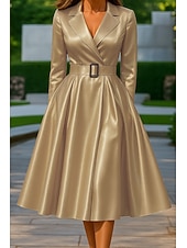 abordables Robes de smoking-Femmes Robe smoking Ligne A Mariage Formel robe demoiselle d honneur Spandex Satin Satin Extensible Élégant Classique manche longue Mi cuisses Revers crantés Double Boutonnage