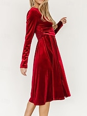 Damen Midikleid Samtkleid Partykleid Cocktailkleid Elegant Modern Party Abendgesellschaft Normale Passform Einfach Langarm V Ausschnitt Schwarz Rote Dunkelgrün Herbst Winter preiswerte abendkleider-Damen Midikleid Samtkleid Partykleid Cocktailkleid Elegant Modern Party Abendgesellschaft Normale Passform Einfach Langarm V Ausschnitt Schwarz Rote Dunkelgrün Herbst Winter
