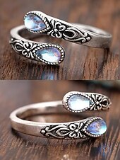 abordables Bagues pour femmes-Bague ajustable en argent pour femme avec pierre de lune et cristal, bijou bohème vintage pour fiançailles, anniversaire et usage quotidien