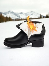 Недорогие Снежные и зимние ботинки-Женские черные кожаные ботильоны с шерстяной подкладкой – застежка-молния, теплые и удобные зимние ботинки для повседневной носки и активного отдыха