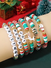 Недорогие Рождественские аксессуары-Женский рождественский браслет из бисера с подвесками в виде Санты, оленей и снеговика, красно-зеленые эластичные браслеты с жемчугом, праздничный подарок на праздник для нее