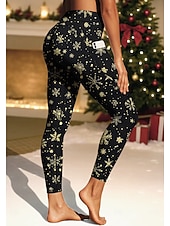 baratos Leggings e collants para ioga-Women's pilates leggings fitness pants Gym Leggings Pockets Stamp Duty Side Pockets Pilates Gym Gym Workout Pants Tights Leggings Christmas Black Sports Activewear Stretchy Tight Fit