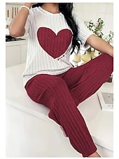 billige Valentinsdagen Søvn &amp; Lounge-Damepyjamas Loungewear Pyjamasett Varm Aktiv Motetrend Bukse Hjemmefest Langermet Crew Neck Rosa Rød Lilla Grå Vår Høst Vinter