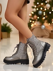 Botas de combate con purpurina roja para mujer: botines con cordones brillantes para mujer, ideales para Navidad, fiestas de invierno y salidas festivas. abordables Zapatos de Navidad para Mujeres-Botas de combate con purpurina roja para mujer: botines con cordones brillantes para mujer, ideales para Navidad, fiestas de invierno y salidas festivas.