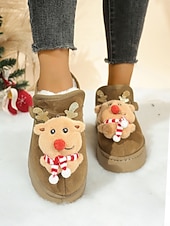 economico Scarpe di Natale per Donne-stivali da neve natalizi da donna in cammello con motivo a renne e sciarpa - stivaletti foderati in pile, morbidi e festosi, ideali per Natale e le riunioni di famiglia