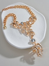 cheap Women&#039;s Bracelet-Women&#039;s Gold Rhinestone Hand Chain Bracelet Ring Set, Luxury Statement Jewelry with Crystal Flames Design, Perfect for Parties, Galas &amp; Evening Events