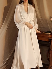 voordelige Valentijnsdag Slaap &amp; Lounge-Dames Gewaad Casual Comfortabel Heldere kleur Veters Huis Dagelijks Lange mouw V-hals Zwart Wit Wijn Zomer Lente Herfst Normale pasvorm