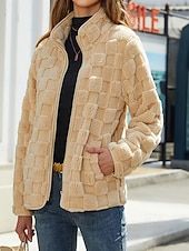 economico Giacche Sherpa-Per donna Cappotto Invernale Cappotto Teddy Caldo Confortevole Cerniera Tasca Casual Tinta unica Vacanza Streetwear Casuale Abbigliamento quotidiano Regolare Collo alla coreana Vestibilità regolare