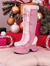 cheap Women&#039;s Christmas Shoes-Women&#039;s  Platform Christmas Boots with Faux Fur Trim - Chic Holiday Style, Perfect for Christmas Parties and Winter Celebrations