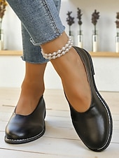 cheap Women&#039;s Flats-Women&#039;s Burgundy Faux Leather Round Toe Flats with Low Heel, Comfortable Casual Dress Shoes for Work, Office &amp; Everyday Wear