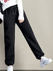 cheap Jogger Pants-Women's Sweatpants Joggers Fleece Pants Trousers Vacation Fashion Streetwear Full Length High Waist Plain Drawstring Pocket Elastic Waist Warm Soft Comfortable Micro-elastic Outdoor Street Holiday